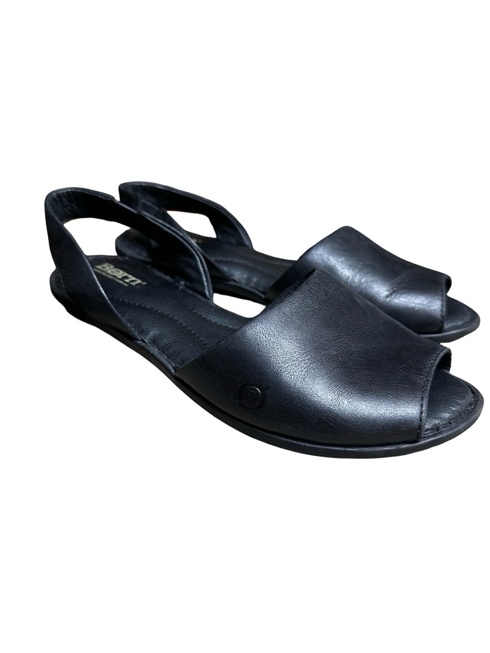 Born Trang leather peep toe slingback sandals in black Size 7 Casual Flats - Picture 2 of 8